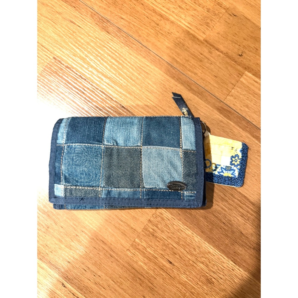 Donna Sharp Denim Patchwork Tri-Fold Wallet Blue Quilted Striped Lining Boho